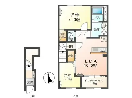 東建 MELODY202(2LDK/2階)の間取り写真