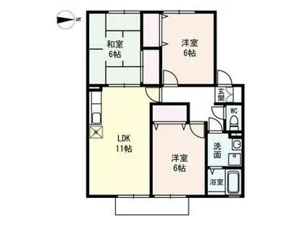 パセオリバーサイドB(3LDK/1階)の間取り写真