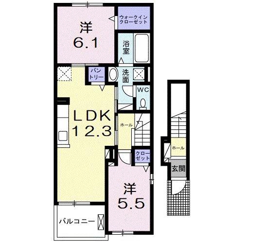 Yフォレスト五個荘(2LDK/2階)の間取り写真