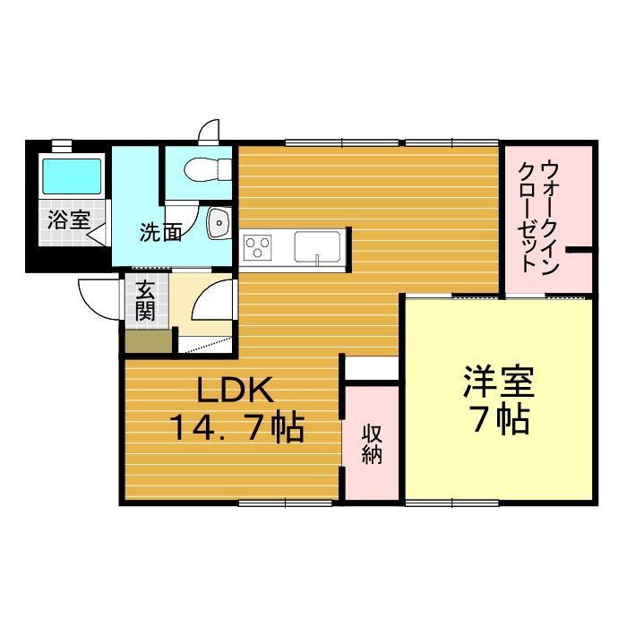 シャンティーB棟(1LDK/1階)の間取り写真