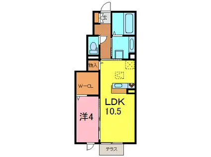 サンシャインヒルズM B棟(1LDK/1階)の間取り写真
