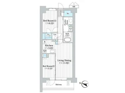 アビティグランデ砧(2LDK/2階)の間取り写真