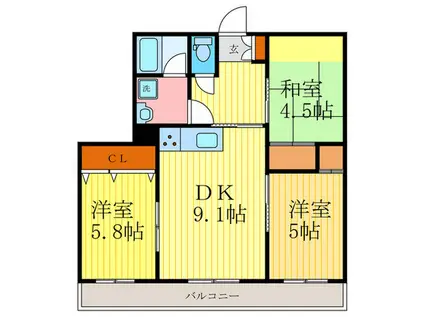 メゾンショコラ(3DK/3階)の間取り写真