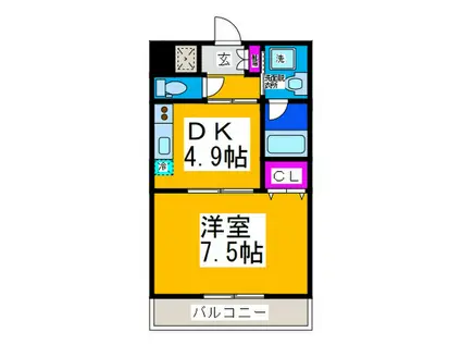 メゾンドゥース学園町(1DK/2階)の間取り写真