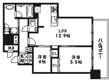 ブランズタワー梅田ノース(2LDK/33階)の間取り写真