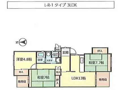 シティハイツ竜が岡(3LDK/1階)の間取り写真
