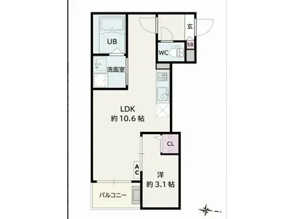 JACK HOMMACHIIII(1LDK/2階)の間取り写真