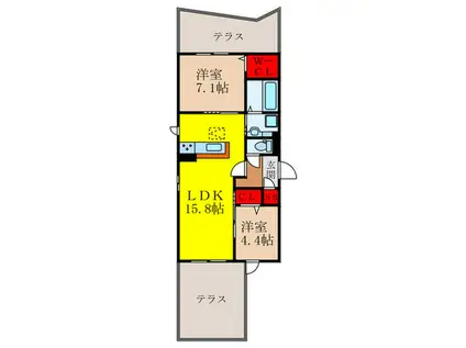 ディアコートI(2LDK/1階)の間取り写真