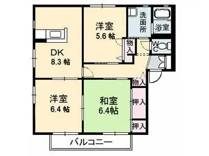 ディアス2000 B棟(3DK/2階)の間取り写真