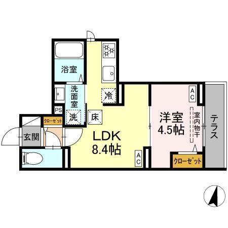 セレスティア若宮(1LDK/1階)の間取り写真