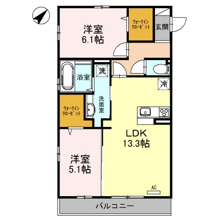 ウィステリア(2LDK/3階)の間取り写真
