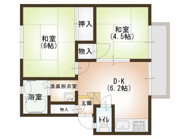 パナハイツいなほ(2DK/2階)の間取り写真