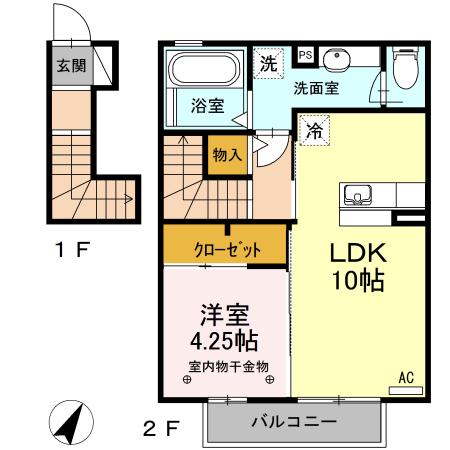 メゾンコリンベールA(1LDK/2階)の間取り写真
