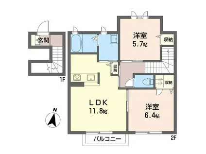 ＪＲ東海道本線 安倍川駅 徒歩14分 2階建 築12年(2LDK/2階)の間取り写真