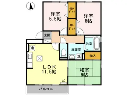 グランドヒルB棟(3LDK/1階)の間取り写真