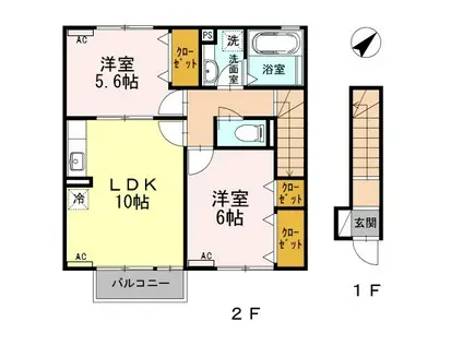 CAROLINE A(2LDK/2階)の間取り写真