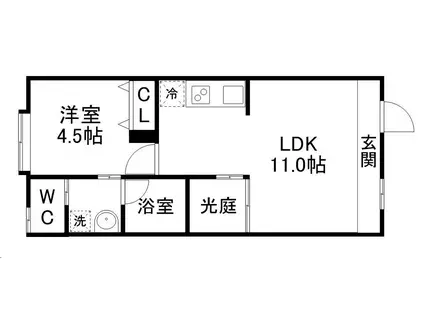 LAND新田東(1LDK/1階)の間取り写真