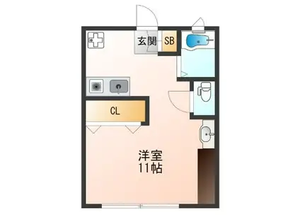 プロムナード谷六(ワンルーム/1階)の間取り写真