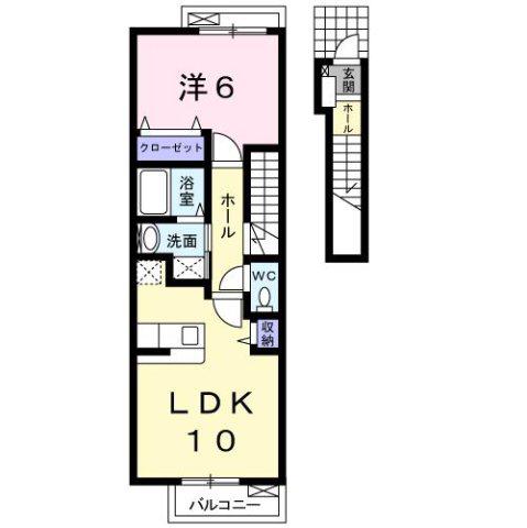ペール・リアンB棟(1LDK/2階)の間取り写真