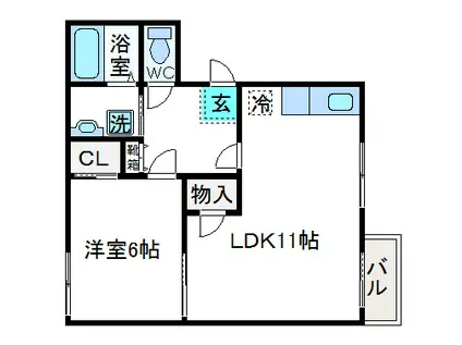 ドミールコウA(1LDK/2階)の間取り写真