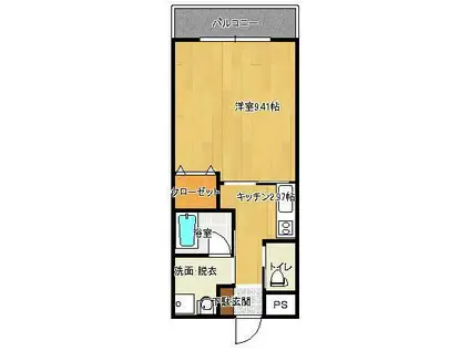 カノン桜坂(1K/3階)の間取り写真