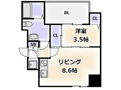 レジュールアッシュ難波MINAMI III(1LDK/12階)の間取り写真