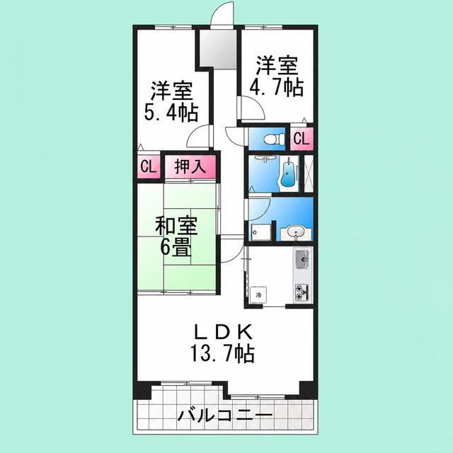 浅香山グリーンマンション(3LDK/2階)の間取り写真