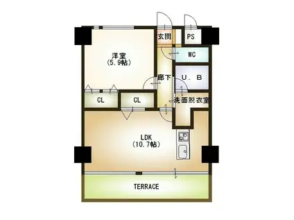 フェリシア東万代(1LDK/3階)の間取り写真
