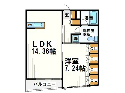 ラフィーノ多摩川(1LDK/6階)の間取り写真