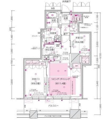 ブランズタワー大阪本町(2LDK/9階)の間取り写真