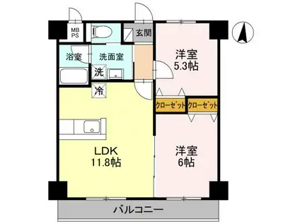南越谷しののめ(2LDK/3階)の間取り写真