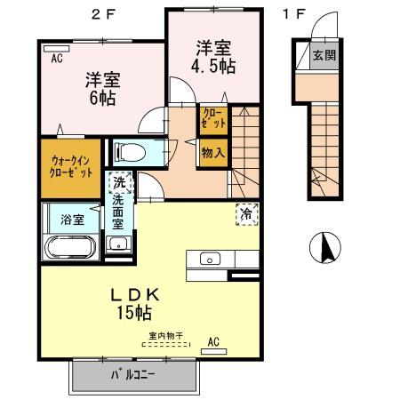 ラ・ルル六条A棟(2LDK/2階)の間取り写真