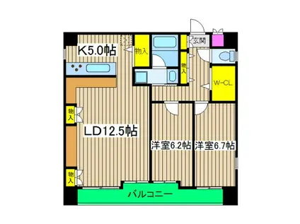 元町田澤リベラビル(2LDK/4階)の間取り写真