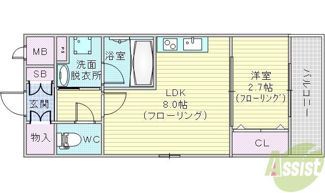 FORTUNEY江坂1(1LDK/5階)の間取り写真