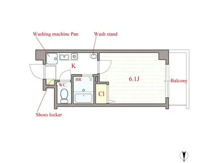 ブリストル神崎(1K/3階)の間取り写真