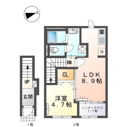 スターテラスⅡ上福原(1LDK/2階)の間取り写真