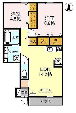 ラリュール(2LDK/1階)の間取り写真