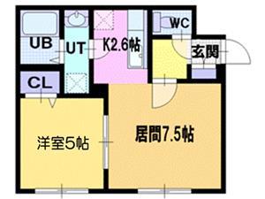 緑ヶ丘ロジュマン(1LDK/1階)の間取り写真