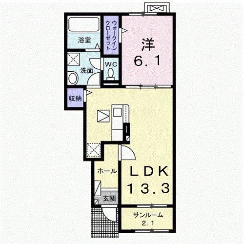 ドリームコート御代田B(1LDK/1階)の間取り写真
