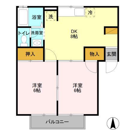 セジュール藤塚A(2DK/2階)の間取り写真