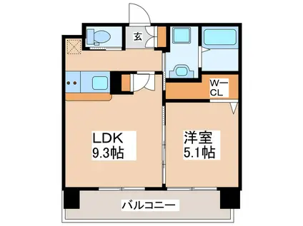 フェリーチェ味噌天神(1LDK/8階)の間取り写真