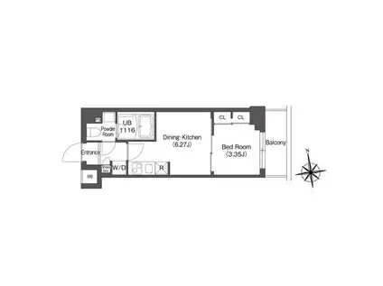 ディームス浦安(1DK/2階)の間取り写真