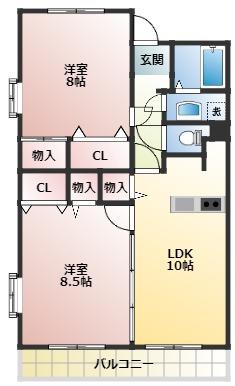 マ・メゾンYO(2LDK/2階)の間取り写真