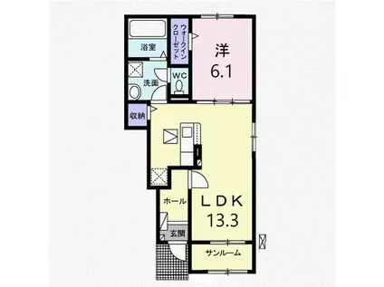 CASA LINO C(1LDK/1階)の間取り写真