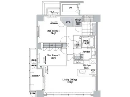 エスティメゾン白壁南(2LDK/3階)の間取り写真
