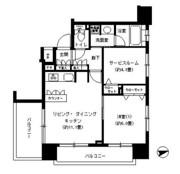 パークキューブ浅草田原町(1SLDK/7階)の間取り写真