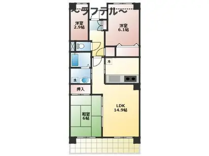 ソルティブラン鶴瀬(2SLDK/1階)の間取り写真