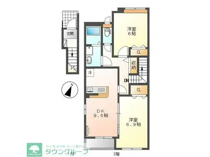 ベルクラージュ(2DK/2階)の間取り写真