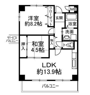 ハイシュタイン堀江(2LDK/7階)の間取り写真