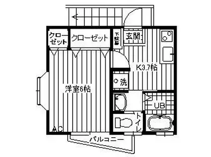 ラカサデ上町(1K/2階)の間取り写真